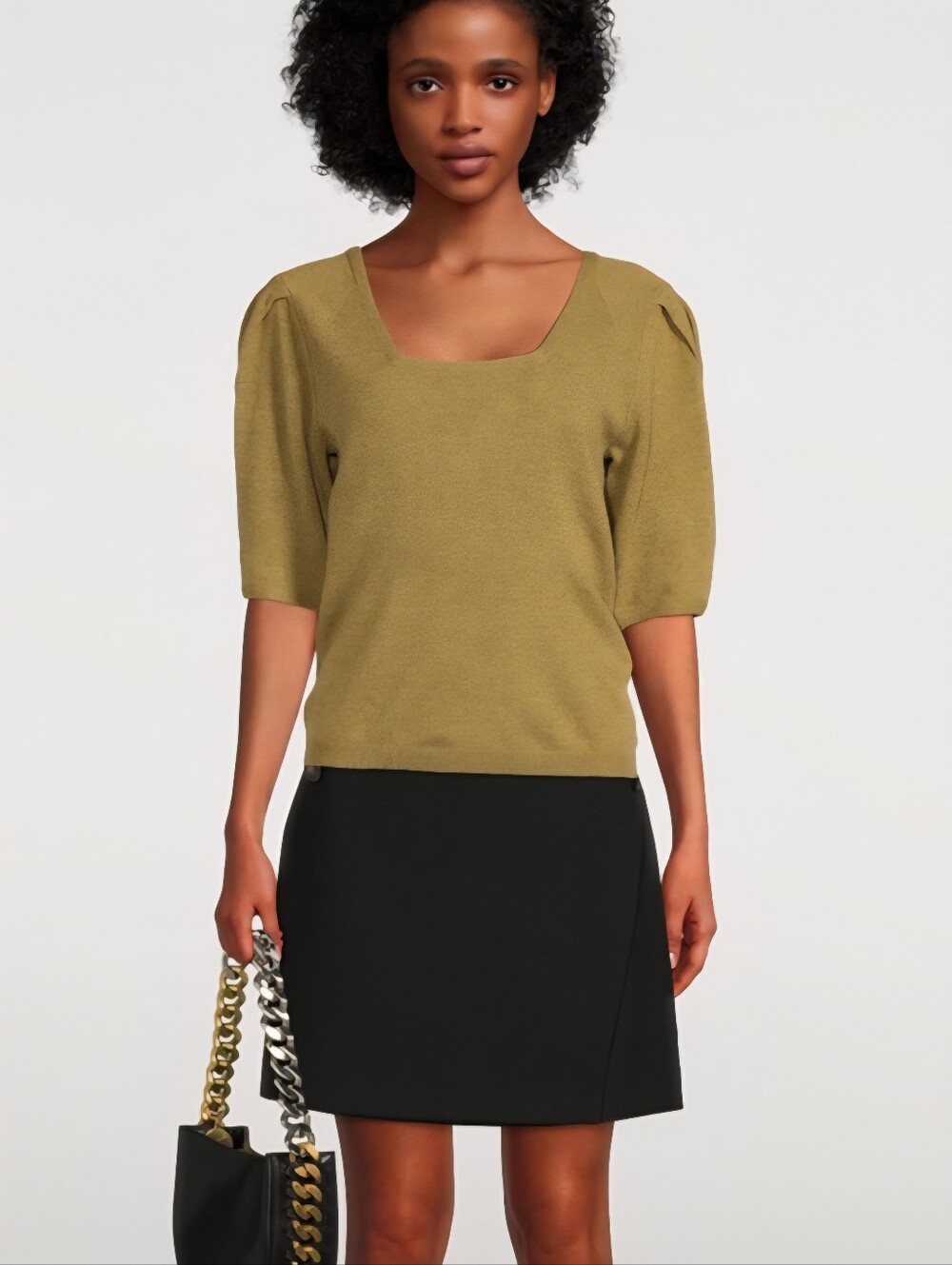 ba&sh Fleur Pleat-Sleeve Wool Sweater Sz.S